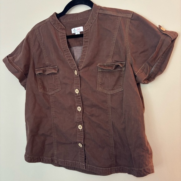 Denim & Co. Women’s Brown Button-Front Utility Shirt Size L - Picture 5 of 8